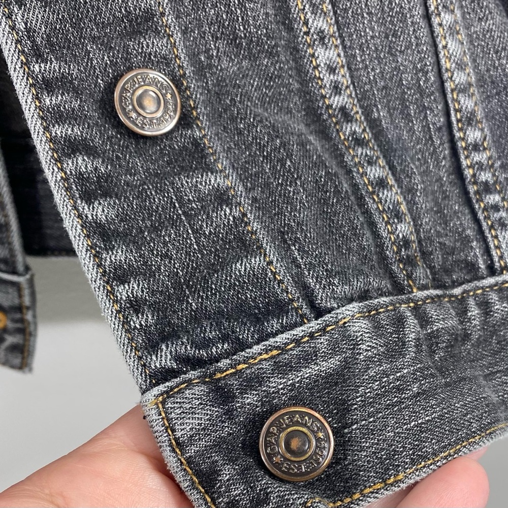 Vintage Gap Distressed Faded Black Grunge Punk Rock Trucker Denim Jean Jacket M - Picture 6 of 10